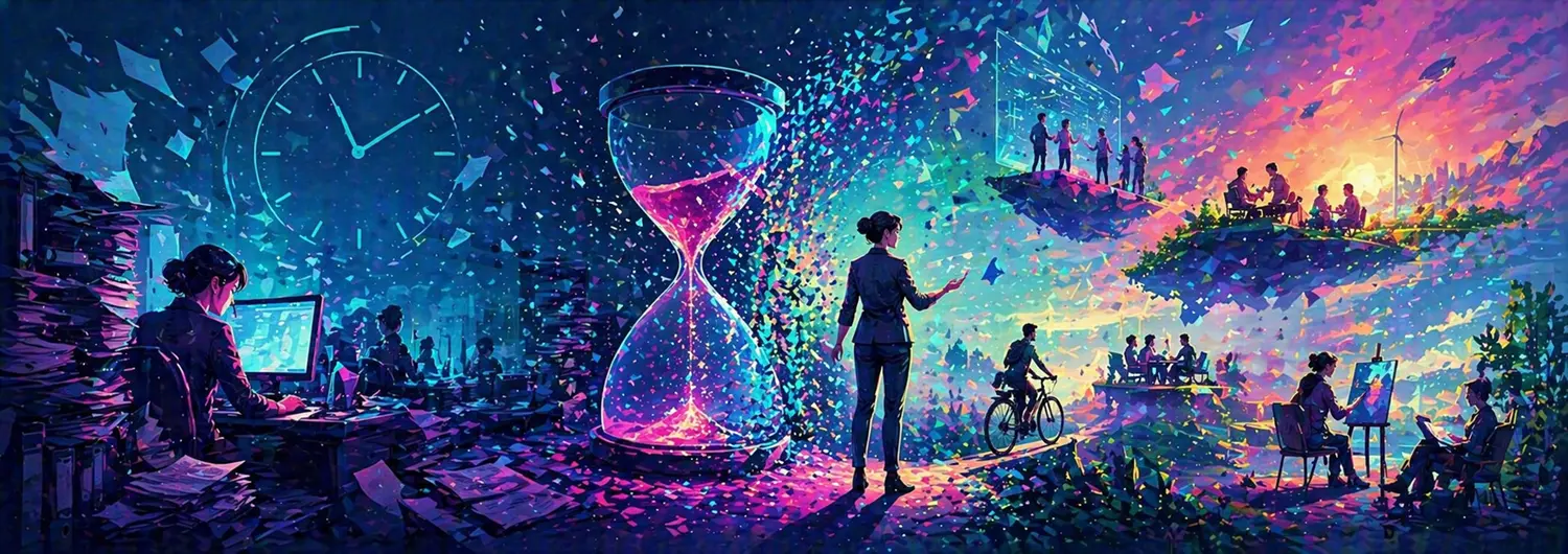 Freigespielte Zeit Zeitmanagement: Arbeit, Freizeit und Work-Life-Balance in harmonischer Balance dargestellt